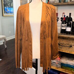Vocal Faux Suede Fringe Cardigan Jacket Brown XL Western Boho Cowgirl Hippie